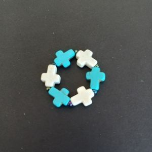 Beaded Turquoise & White Howlite Cross Ring
